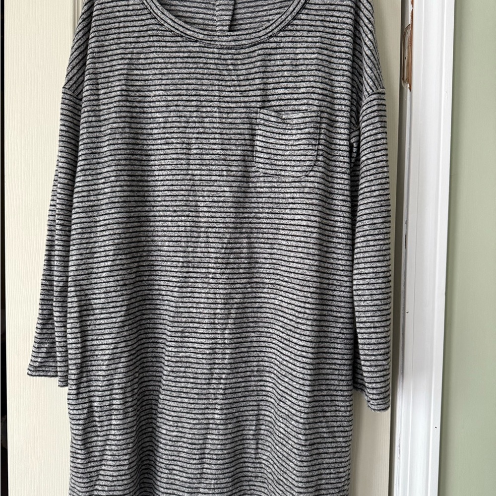 Gray and Black Striped Long Sleeve Top